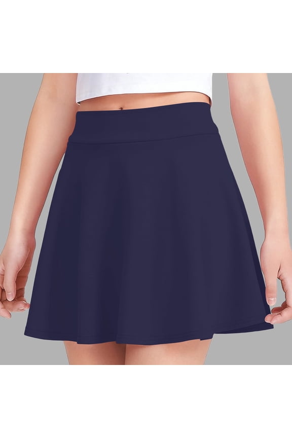 Girls Flared Skort, Casual Stretchy A-Line Elastic Waist Mini Skirt for Active Wear Navy Size 9-10