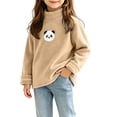 thumbnail image 1 of Spazoro Girls Fleece Mock Neck Long Sleeve T-Shirts, Panda Print Warm Stretchy Long Sleeve Loose Fit Casual Pullover Tops Tee for Fall Layering Brown Size 0-1T, 1 of 6