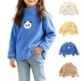 thumbnail image 1 of Spazoro Girls Fleece Mock Neck Long Sleeve T-Shirts, Stretchy Long Sleeve Panda Print Loose Fit Warm Casual Pullover Tops Tee for Fall Layering Blue Size 5-6, 1 of 6