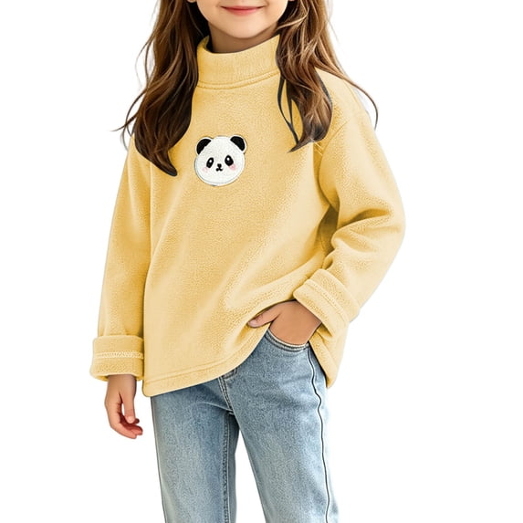 Spazoro Girls Fleece Mock Neck Long Sleeve T-Shirts, Stretchy Loose Fit Long Sleeve Warm Panda Print Casual Pullover Tops Tee for Fall Layering Yellow Size 0-1T