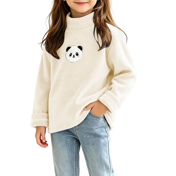 Spazoro Girls Fleece Mock Neck Long Sleeve T-Shirts, Stretchy Panda Print Warm Long Sleeve Loose Fit Casual Pullover Tops Tee for Fall Layering White Size 0-1T