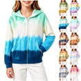 thumbnail image 1 of Spazoro Girls Full Zip Hoodie with Pockets, Stretchy Long Sleeve Hooded Tie Dye Lightweight Casual Sweatshirt Jacket Blue Size 7-8, 1 of 6