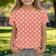 thumbnail image 1 of Spazoro Girls Graphic T-Shirts Tee, Crew Neck Short Sleeve Summer Dot Print Casual Tops for Kids Orange Size 5, 1 of 5