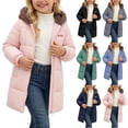 thumbnail image 1 of Spazoro Girls Hooded Puffer Coat, with Pockets Fleece Lined Hood Solid Color Regular Fit Long Sleeve Zip Up Mid‑Length Winter Jacket for Kids Pink Size 5-6, 1 of 6