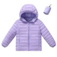 thumbnail image 1 of Spazoro Girls Hooded Puffer Jacket, Long Sleeve Regular Fit Solid Color Packable Full Zip Warm Winter Outerwear Coat for Kids Purple Size 3-4 T, 1 of 6