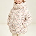 thumbnail image 1 of Spazoro Girls Hooded Puffer Jacket with Pockets, Long Sleeve Floral Print Relaxed Fit Hooded Collar Drawstring Hem Winter Quilted Coat for Kids White Size 3-4T, 1 of 7