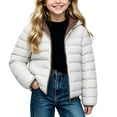 thumbnail image 1 of Spazoro Girls Hooded Puffer Jacket with Pockets, Solid Color Long Sleeve Warm Zip Up Lightweight Winter Outerwear Coat Light Blue Size 7-8, 1 of 8