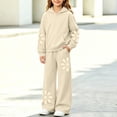 thumbnail image 1 of Spazoro Girls Hooded Sweatshirt Outfit with Kangaroo Pocket, Long Sleeve Elastic Waist Warm Floral Print 2 Piece Activewear Set for Daily Casual Wear Beige Size 15-16, 1 of 7