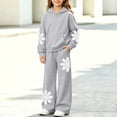 thumbnail image 1 of Spazoro Girls Hooded Sweatshirt Outfit with Kangaroo Pocket, Long Sleeve Floral Print Elastic Waist Warm 2 Piece Activewear Set for Daily Casual Wear Gray Size 4-5T, 1 of 7