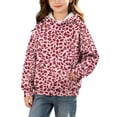 thumbnail image 1 of Spazoro Girls Hooded Sweatshirt with Pockets, Warm Leopard Print Long Sleeve Drawstring Hooded Neck Pullover Tops Casual Hoodies for School Pink Size 9, 1 of 8