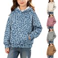 thumbnail image 1 of Spazoro Girls Hooded Sweatshirt with Pockets, Hooded Neck Long Sleeve Drawstring Leopard Print Warm Pullover Tops Casual Hoodies for School Blue Size 7, 1 of 9