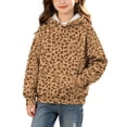 thumbnail image 1 of Spazoro Girls Hooded Sweatshirt with Pockets, Long Sleeve Drawstring Hooded Neck Warm Leopard Print Pullover Tops Casual Hoodies for School Brown Size 13, 1 of 8