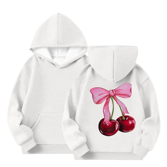Spazoro Girls Hooded Sweatshirts, Fashion Long Sleeve Soft & Comfy Printed Fall Winter Tops for Girls White Size 12 T