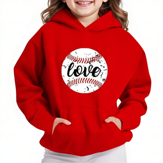 Spazoro Girls Hooded Sweatshirts, Fashion Soft & Comfy Love Print Long Sleeve Fall Winter Tops for Girls Red Size 4 T