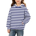 thumbnail image 1 of Spazoro Girls Hooded Sweatshirts with Front Pockets, Fall and Winter Long Sleeve Striped Soft & Loose Activewear Pullover Hoodie for Kids Dark Blue Size 11-12, 1 of 8