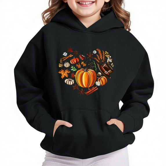 Spazoro Girls Hooded Sweatshirts, Long Sleeve Cute Print Fashion Soft & Comfy Fall Winter Tops for Girls Black Size 4 T