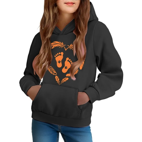 Spazoro Girls Hooded Sweatshirts, Long Sleeve Cute Print Soft & Comfy Fashion Fall Winter Tops for Girls Black Size 5 T