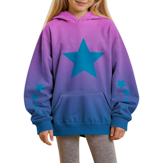 Spazoro Girls Hoodie Sweatshirts, Fleece Lined Long Sleeve Gradient Color Star Print Pockets Casual Pullover for Girls Purple Size 9-10T