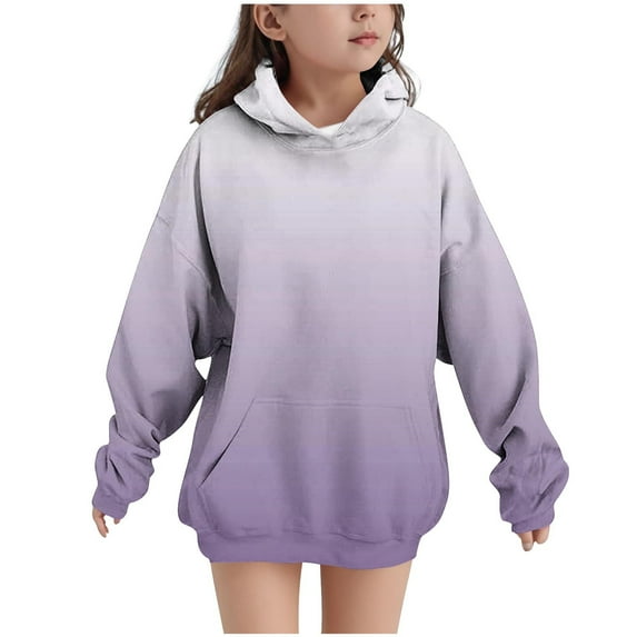 Spazoro Girls Hoodie Sweatshirts, Long Sleeve Fleece Lined Pockets Gradient Color Casual Pullover for Girls White Size 9 T