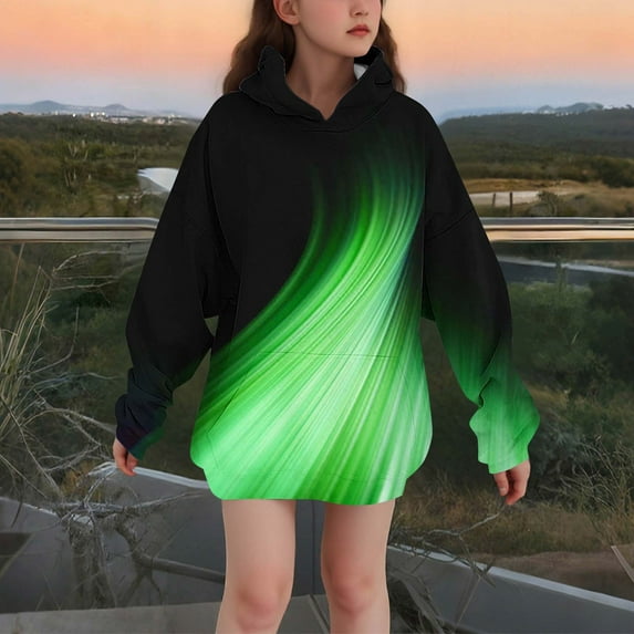 Spazoro Girls Hoodie Sweatshirts, Pockets Long Sleeve Gradient Color Soft & Warm Casual Pullover for Girls Green Size 9-10T