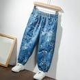 thumbnail image 1 of Spazoro Girls Jeans, Casual Imitation Denim Printed Elastic Waist Loose Pants For Kids Girls Blue Size 9 T, 1 of 4