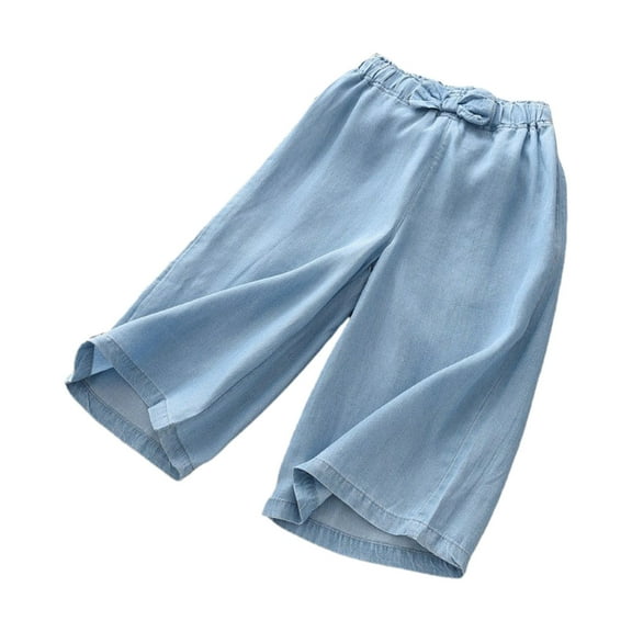 Spazoro Girls Jeans, Cotton Loose Casual Solid Color Wide Leg Pants For Kids Girls Light blue Size 4T