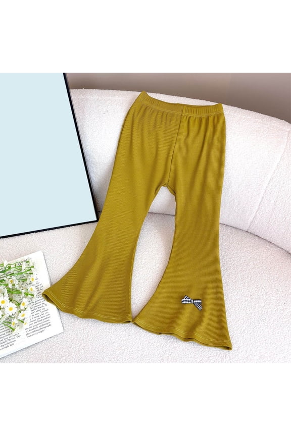 Girls Leggings, Solid Color Winter Casual Bowknot Loose Flare Pants For Girls Gold Size 8 T