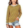 thumbnail image 1 of Spazoro Girls Long Sleeve T-Shirts, Crew Neck Striped Long Sleeve Relaxed Fit Stretchy Fall Spring Casual Tops Tee for Daily Wear Brown Size 3-4T, 1 of 8