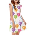 thumbnail image 1 of Spazoro Girls Midi Dresses, Crew Neck A-Line Balloon Print Ruffle Sleeve Casual Summer Dresses for Girls Hot Pink Size 9-10, 1 of 6