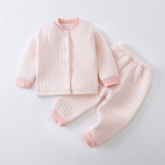 Spazoro Girls Outfit Pajamas Sets Size 6M-4Y, 100%Cotton Solid Color 2 PC Casual Fall and Winter Long Sleeved Shirts & Pants Sets for Kids Pink