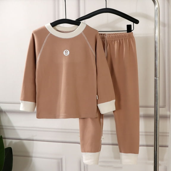 Spazoro Girls Outfit Pajamas Sets Size 9M-16Y, Solid Color 2 PC Casual Spring and Fall 100%Cotton Long Sleeved Shirts & Pants Sets for Kids Coffee