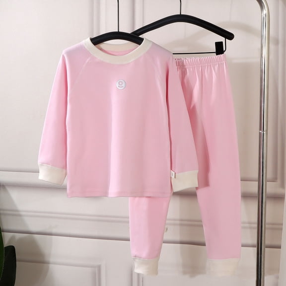 Spazoro Girls Outfit Pajamas Sets Size 9M-16Y, Solid Color 2 PC Casual Spring and Fall 100%Cotton Long Sleeved Shirts & Pants Sets for Kids Pink