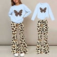 thumbnail image 1 of Spazoro Girls Outfit Set, Long Sleeve Animal Print Loose Fit Elastic Waist Crewneck Flared Leg Casual Graphic Top and Pants 2 Piece Outfits Blue Size 7-8, 1 of 8