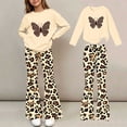thumbnail image 1 of Spazoro Girls Outfit Set, Long Sleeve Crewneck Loose Fit Animal Print Elastic Waist Flared Leg Casual Graphic Top and Pants 2 Piece Outfits Beige Size 5-6, 1 of 8