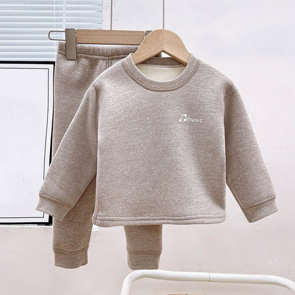 Spazoro Girls Outfit Sets Size 0-13Y, 2 PC Casual Fleece Lined Printed Fall and Winter Long Sleeved Shirts & Jogger Pants Sets for Kids Khaki