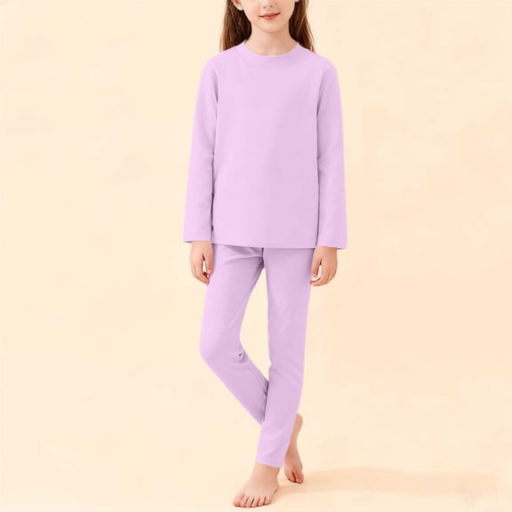 Spazoro Girls Outfit Sets Size 0-13Y, 2 PC Casual Fleece Solid Color Spring and Fall Long Sleeved Shirts & Pants Sets for Kids Purple