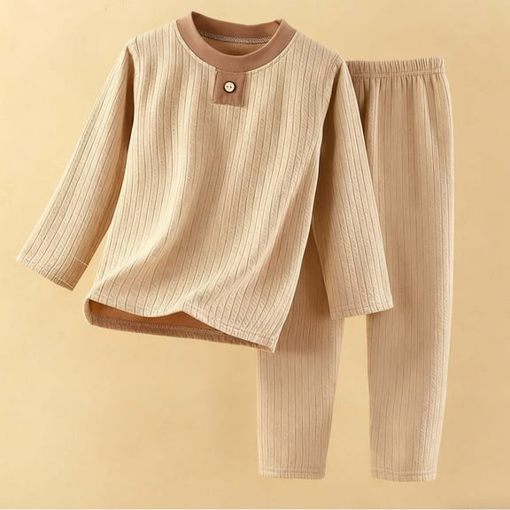 Spazoro Girls Outfit Sets Size 1-11Y, Fall and Winter 100%Cotton Solid Color 2 PC Casual Long Sleeved Shirts & Pants Sets for Kids Khaki