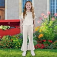 thumbnail image 1 of Spazoro Girls Outfit Sets, Summer 100%Cotton Solid Color T-Shirts and Wide Leg Pants 2 PC Casual Wear Sets for Kids Beige Size 4 T, 1 of 9