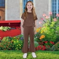 thumbnail image 1 of Spazoro Girls Outfit Sets, Summer 100%Cotton Solid Color T-Shirts and Wide Leg Pants 2 PC Casual Wear Sets for Kids Coffee Size 6 T, 1 of 9