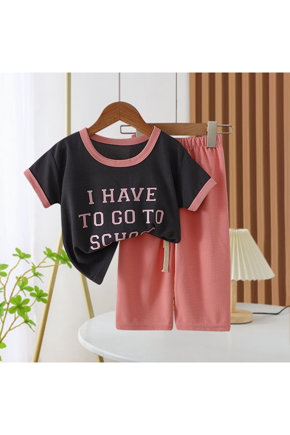 Girls Outfit Sets, T-Shirts and Pants 2 PC Summer 100%Cotton Printed Casual Wear Sets for Kids Red Size 5 T