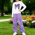 thumbnail image 1 of Spazoro Girls Outfit Sets with Multi‑Pockets, Loose Fit Bow Print Long Sleeve Crewneck Elastic Waist Casual Matching Clothes Sets Purple Size 9-10, 1 of 6