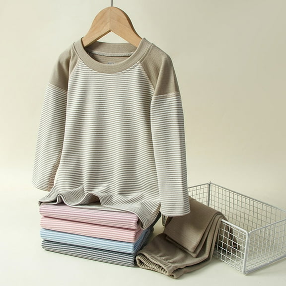 Spazoro Girls Pajamas Sets, Fleece Lined 2 Pieces 100%Cotton Solid Color Long Sleeve Shirts and Pants Pjs Set for Girls Brown Size 2-14T