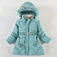 thumbnail image 1 of Spazoro Girls Parka Jackets, Fleece Lined Faux Fur Hood Thicken Full-Zip Winter Coat for Kids Blue Size 5 T, 1 of 5