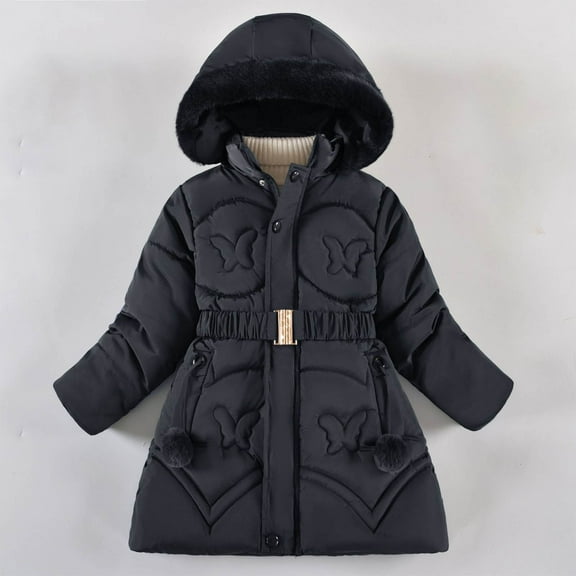 Spazoro Girls Parka Jackets, Fleece Lined Full-Zip Thicken Faux Fur Hood Winter Coat for Kids Black Size 9 T
