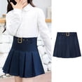 thumbnail image 1 of Spazoro Girls Pleated Uniform Skirt with Belt, Casual Durable Adjustable Waist A-Line Mini Skirt for School Wear Navy Size 7-8, 1 of 6