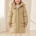 thumbnail image 1 of Spazoro Girls Puffer Coat with Multi‑Pockets, Long Sleeve Faux Fur Trim Hooded Regular Fit Solid Color Winter Warm Outerwear for Kids Green Size 14-15, 1 of 5
