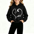 thumbnail image 1 of Spazoro Girls Pullover Hoodie with Pockets, Cat Heart Graphic Print Relaxed Fit Soft Hooded Neck Long Sleeve Trendy Casual Sweatshirt for Kids Black Size 3-4T, 1 of 5