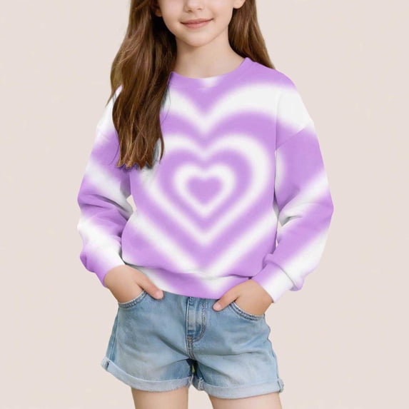 Spazoro Girls Pullover Sweatshirt, Crew Neck Love Print Stretchy Relaxed Fit Long Sleeve Casual Pullover Tops for Kids Purple Size 14-15