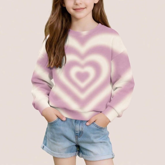 Spazoro Girls Pullover Sweatshirt, Love Print Stretchy Relaxed Fit Crew Neck Long Sleeve Casual Pullover Tops for Kids Beige Size 5-6