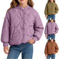 thumbnail image 1 of Spazoro Girls Quilted Bomber Jacket with Side Pockets, Stand Collar Snap Button Warm Long Sleeve Casual Padded Outerwear Coat Purple Size 7-8, 1 of 8